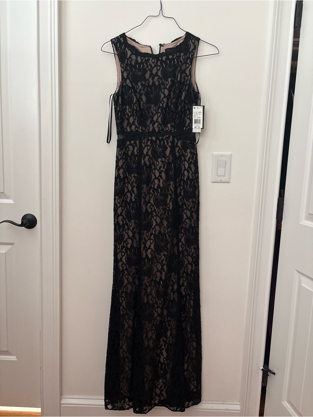 Bloomingdale's Aqua Black Lace Maxi Dress with Nude Lining